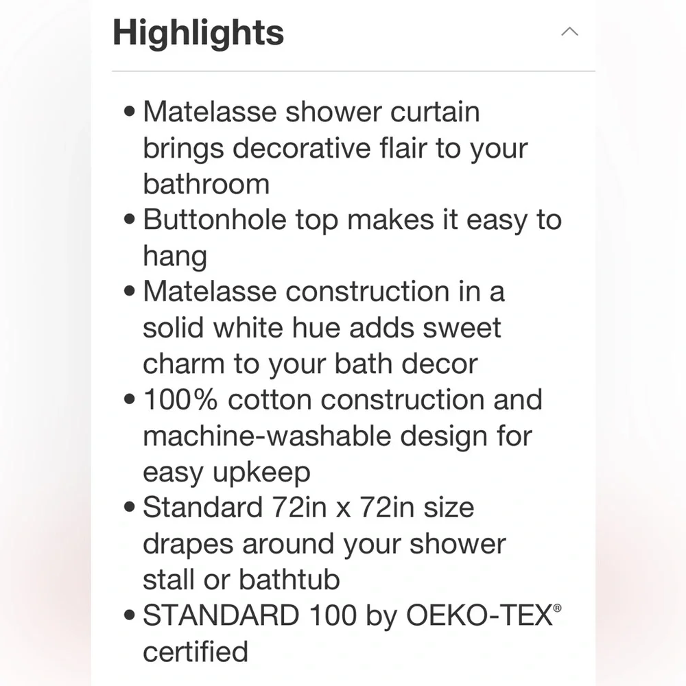 THRESHOLD NEW diamond matelasse shower curtain -white
